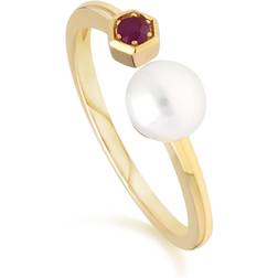Gemondo Modern Pearl & Ruby Open Ring in 9ct