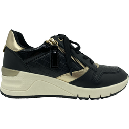 Tamaris Women's Damen 1-1-23702-28 Sneaker, BLK Woven/Gold