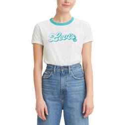 Levi's Logo Ringer T-shirt - Script Levis White Angel Blue Rib