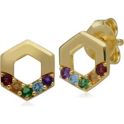 Rainbow Hexagon Stud Earrings in Plated Sterling