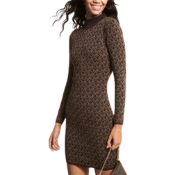 Michael Kors Logo Jacquard Mock Neck Dress - Chocolate