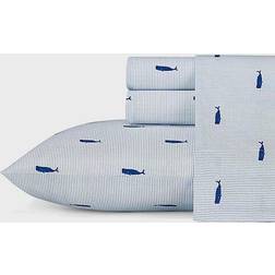 Nautica Whale Print Stripe Bed Sheet Blue (243.84x167.64)