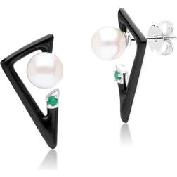 Gemondo Grand Deco Enamel, Emerald & Pearl Retro Earrings