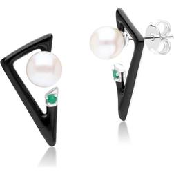 Grand Deco Enamel, Emerald & Pearl Retro Earrings