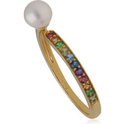 Rainbow Gemstone Open Ring - Gold/Pear/Multicoloured