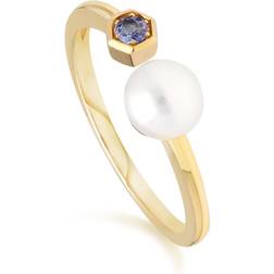 Gemondo Modern Open Ring - Gold/Tanzanite/Pearl