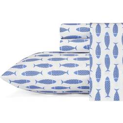 Nautica Woodblock Fish Bed Sheet Blue (243.84x205.74cm)