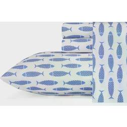 Nautica Woodblock Fish Bed Sheet Blue (259.08x228.6cm)