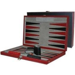 15 Inch Black and Red Leatherette Backgammon Set