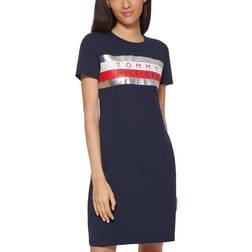 Tommy Hilfiger Short Sleeve Foil Logo Dress - Sky Captain