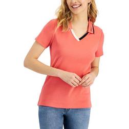 Tommy Hilfiger Women's Cotton Contrast-Trim Polo Top - Geranium