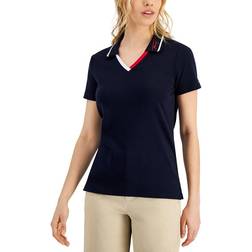 Tommy Hilfiger Women's Cotton Contrast-Trim Polo Top - Sky Captain