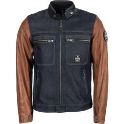 Helstons Winston Canvas Cotton Leather Jacket Blue Brown