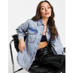 River Island pleat sleeve denim shirt in light