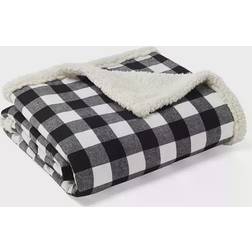 Eddie Bauer Cabin Plaid Cotton Yarn Dyed Flannel Throw Pillow & Blanket Set Blankets Black, White