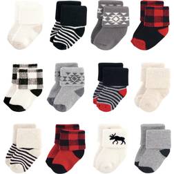 Hudson Baby Cotton Rich Newborn & Terry Socks 12-pack - Buffalo Plaid Moose (10753443)