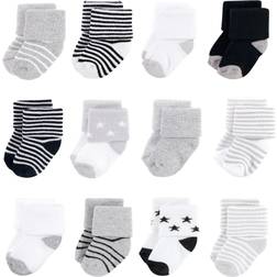 Hudson Baby Cotton Rich Newborn & Terry Socks 12-pack - Gray Black Stars ( 10753449)