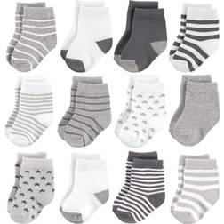 Hudson Baby Cotton Rich Newborn & Terry Socks 12-pack - Gray White Star