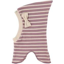 Racing Kids Organic Striped Single Layer Cotton Balaclava with Top & Bow - Eggshell/Dusty Purple (587106-1079)