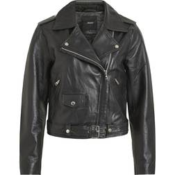 Object Nandita Biker Look Leather Jacket - Black