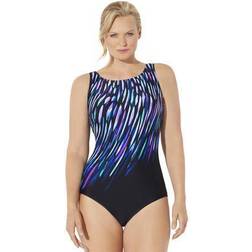 Plus Women's Chlorine Resistant High Neck One Piece Swimsuit by Swimsuits For All in Rain (Size 20)