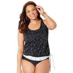 Plus Women's Side Tie Blouson Tankini Top by Swimsuits For All in Dots (Size 24)