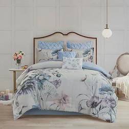 Madison Park Cassandra Cotton Printed California King Comforter Set 8 Piece Blue Bed Linen Blue