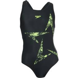 Speedo Girl's Boomstar Flyback Swimsuit - Black/Neon Yellow (812385-A599)