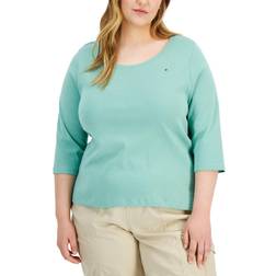 Tommy Hilfiger 3/4 Sleeve T-shirt Plus Size - Creme De Menthe