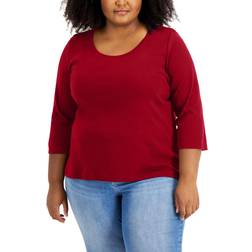 Tommy Hilfiger 3/4 Sleeve T-shirt Plus Size - Crimson