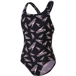 Speedo Girl's Boom Logo Medalist Swimsuit - Black/Pink