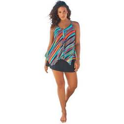 Plus Women's Longer Length Mesh Tankini Top by Swim 365 in Painterly Stripes (Size 18)