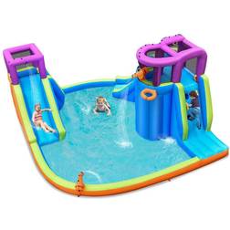 Costway 6-In-1 Inflatable Dual Slide Water Park Climbing Bouncer without Blower