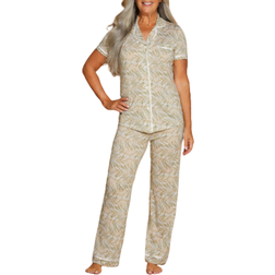 Cosabella Printed Short Sleeve Top And Pant Pajama Set - Palm Aloe/White