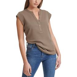 Calvin Klein Cap Sleeve Henley Top - Caper