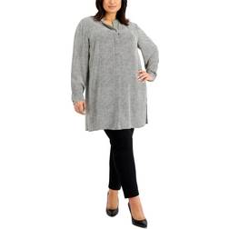 Anne Klein Longer Length Nehru Tunic Top Plus Size - White/Black