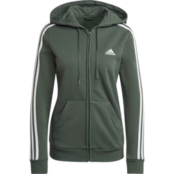 adidas Essentials Fleece 3-Stripes Full-Zip Hoodie - Green Oxide/White