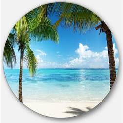 Design Art Palm Trees and Sea Landscape Photo Disc Metal Wall Art Wall Decor