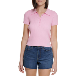 Calvin Klein Ribbed Cap Sleeve Polo Shirt - Pink Pulse