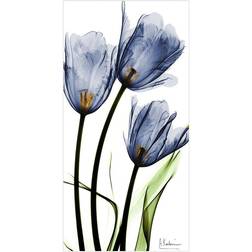 Empire Art Direct Three Blue Tulips Glass Wall Decor 24x48"