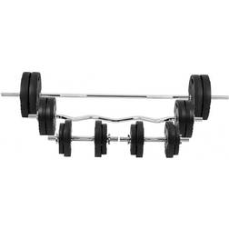 Gorilla Sports Set d'haltères 97,5 Kg (disques plastique à poignées barres)