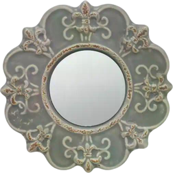 Stonebriar Collection Round Gray Ceramic Wall Mirror 7.9x7.9"