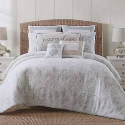 Oceanfront Resort Tropical Plantation Toile Bedspread White, Gray (228.6x228.6)