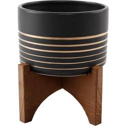 Flora Bunda Ceramic Pot with Wood Stand ∅13.97cm