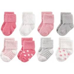 Hudson 8-Pack Dots and Stripes Chenille Socks - Pink/Grey