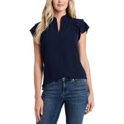 CeCe Pintuck Ruffled Blouse - Navy J