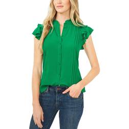 CeCe Pintuck Ruffled Blouse - Lush Green