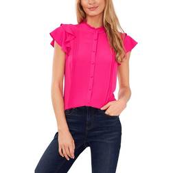 CeCe Pintuck Ruffled Blouse - Bright Rose