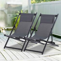 OutSunny Alfresco Aluminium Frame Folding Deck Chairs Set of 2, Grey