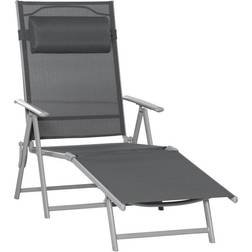 OutSunny Steel Fabric Outdoor Folding Chaise Recliner Lounge Chair Dark Grey